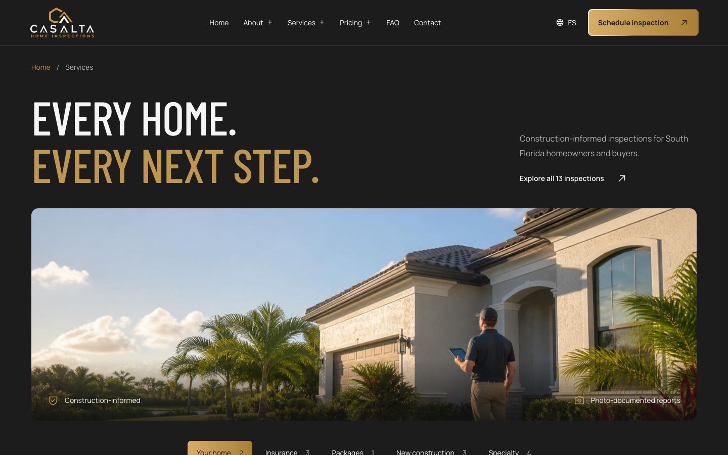 Casalta inspection service guide organizes residential, insurance, construction and specialty inspections