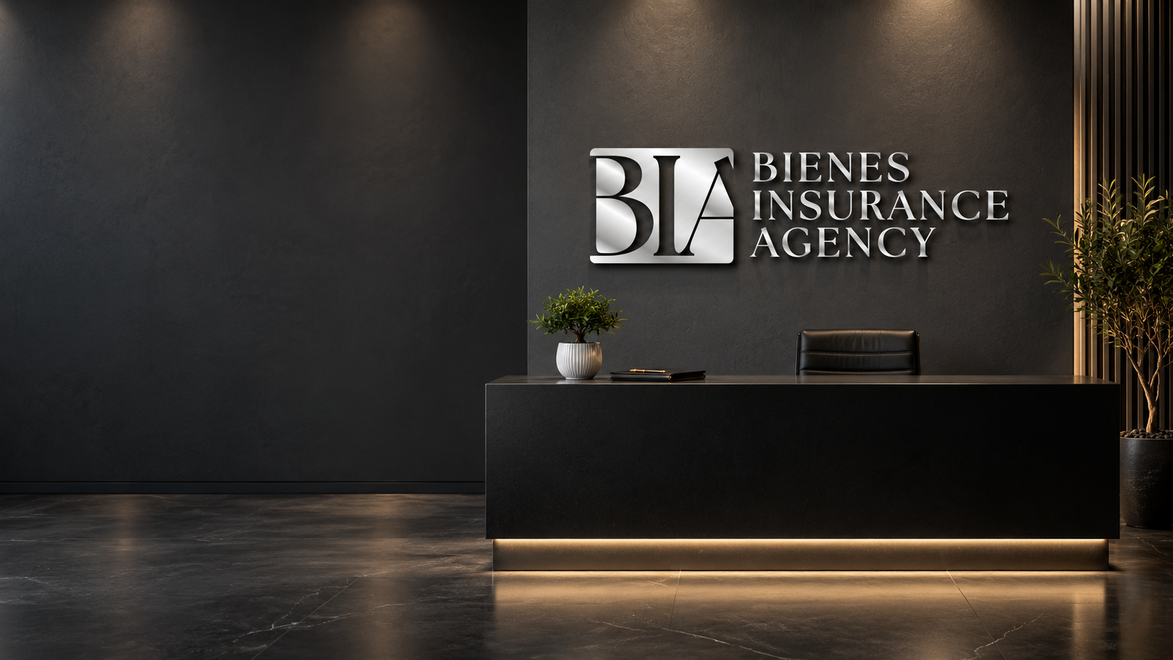 Illustrative reception with the Bienes identity in dimensional signage