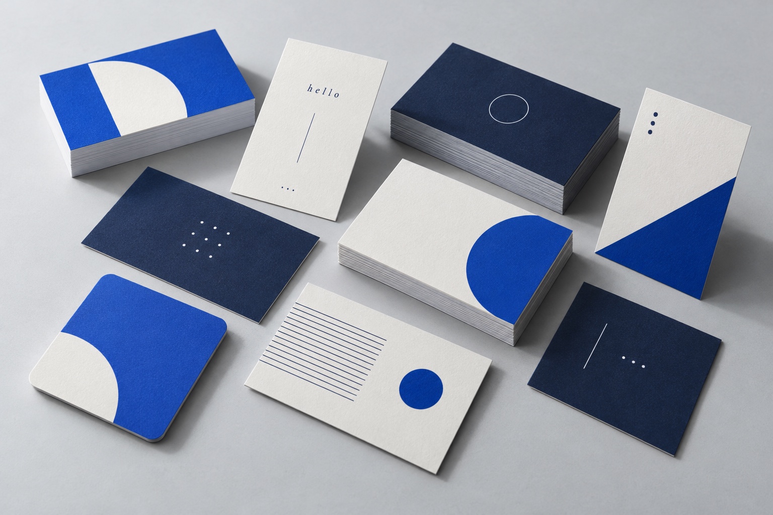 Business card design inspiration in blue, white and navy